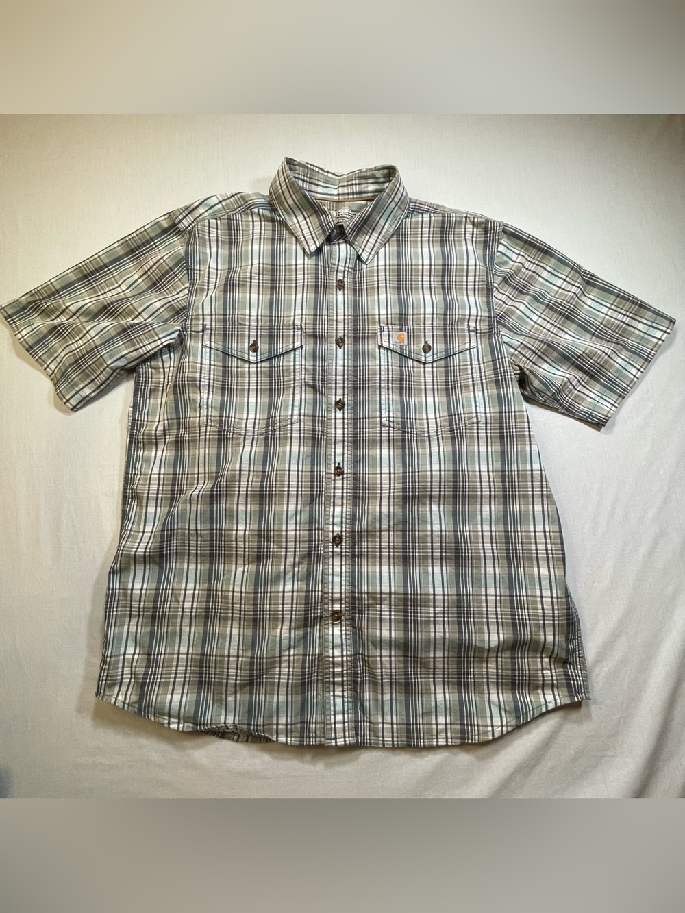 Carhartt Shirt Men’s L Short Sleeve Button Up Force Relaxed Fit Plaid Workwear